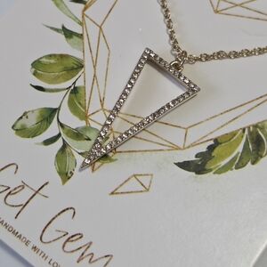 ✨ Get Gem Gold Pave Crystal Open Triangle Geometric Pendant Necklace✨